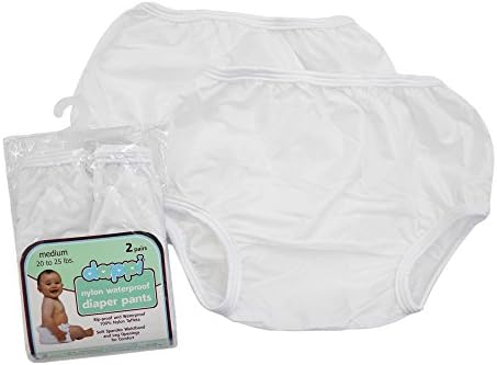 Dappi Waterproof 100% Nylon Diaper Pants, 2 Pack, White, Medium