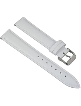 Uhrenarmband Uhrenband weiß Leder mit weißer Naht 28700S, Stegbreite:16mm, Schließe:Silbern