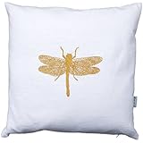 Libellenkissen, Kissenbezug, Leinen weiß, gold bestickt, 40x40cm