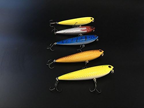 TSACTE 5pcs Plastic Popper Top water Floating Fishing Lures 3D Fishing Eyes Popper Crank bait Vibe Sinking Lure (5.5inch)