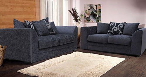 New Alexa Chenille Sofa Set With Scatter Cushions Grey And Silver (3 + 2 Seater)