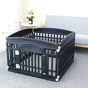 Pet Playpen Foldable Gate for Dogs Heavy Plastic Puppy Exercise Pen with Door Portable Indoor Outdoor Small Pets Fence Puppies Folding Cage 4 Panels Medium Animals House Black (33.5x33.5 inches)