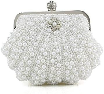 NBAG Women's Handmade Bead Diamond Banquet Bag Lady Clutch Mini Packet Chain Messenger Bag Evening Bag,White