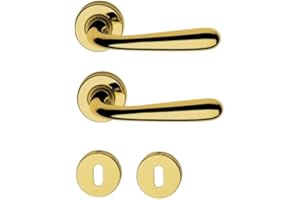 AERREGI Coppia Maniglie per Porta Interna con Bocchette Patent | Modello Goccia in Oro Lucido | Design Ergonomico ed Elegante