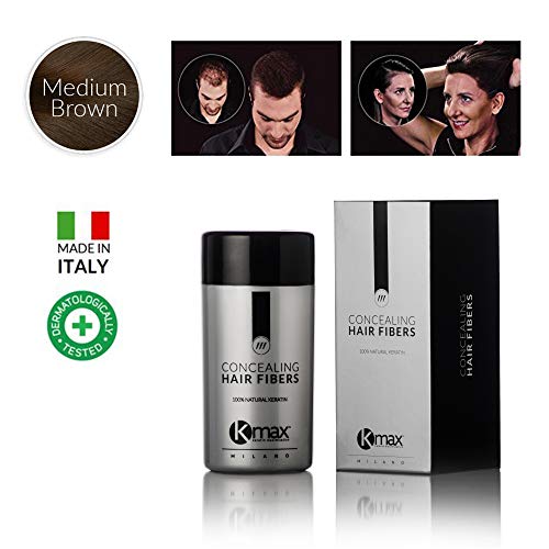 K-Max 25 G CHATAIN MOYEN Poudre de Cheveux 100% Naturelle - Donne du Volume, Masque l'alopécie