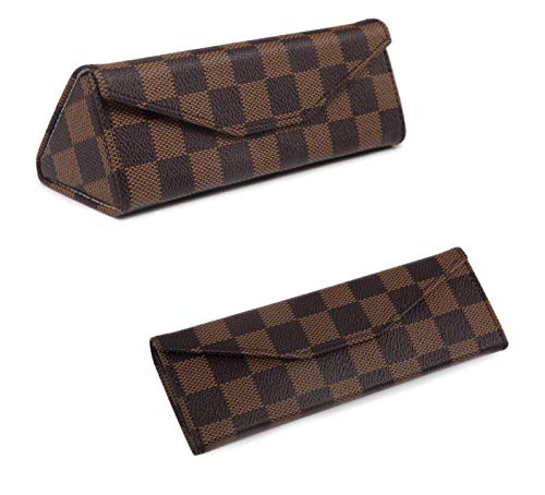 Daisy RoseCaso pieghevole di guscio duro di scacchi di protezione per occhiali e occhiali da sole - Pelle Pu VeganMarronePiccolo