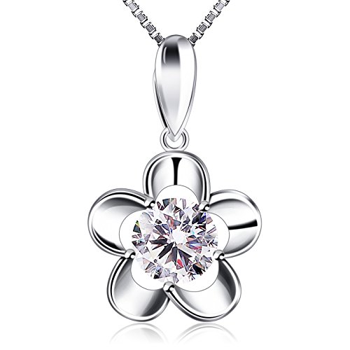 B.Catcher Halskette 925 Sterling Silber Kette Damen Anhänger Blume “Garten Party“ Schmuck Zirkonia 45CM Kettenlänge Valentinstag Geschenk
