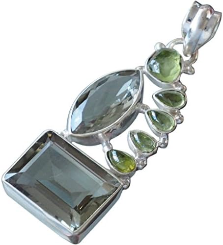 CZgem 43ct Nature Green Amethyst, Peridot Pendant 925 Sterling Silver Gemstone Boho Style, 2"