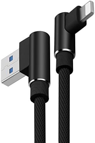 SKITCH® 90 Degree Right Angle Data Cable 3.3 FT Nylon Braided Data Syncing Charging IOS to USB Cables Charger Cord for iPhone 5, 5S, 6, 6S, 6S Plus, 7, 7 Plus, 8, 8 Plus - Black