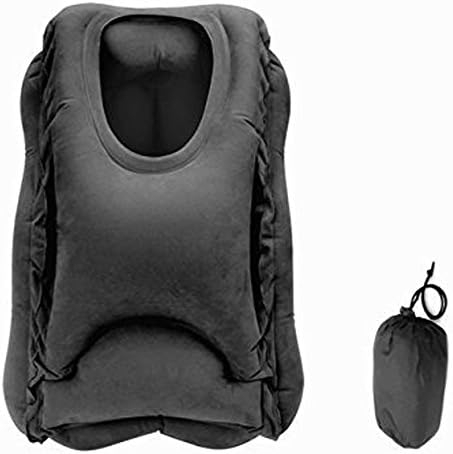 Inflatable Travel Pillows,Uzexon Portable Large Air Neck Pillow with Soft PVC Flocking,Full Body and Head Support For Car Plane Office Classroom (Black)