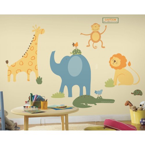 RoomMates Repositionable Childrens Giant Wall Stickers Zoo Animals Mega Pack