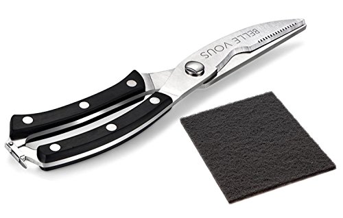 Hoch beanspruchbare Kuchen Schere und Reinigungstuch von Belle Vous – Professionelle Edelstahl Schere Perfekt zum Schneiden von Krautern, Pizza und Fleisch