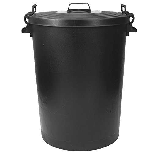 110L Black Plastic Bin Metal Handles Storage Bin Animal Feed Rubbish Indoor Outdoor
