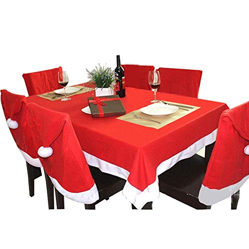 Mogomiten 6+1 Set de decoración navideña, Juego de 6 Fundas para sillas de Papá Noel + 1 Mantel de Navidad