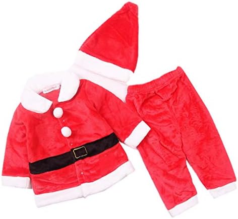 Christmas Flannel Long Sleeve Beautiful Baby Kids Dress Up Santa Costume 3 Piece Set (1 hat, 1 Jacket, 1 Pair of Pants)