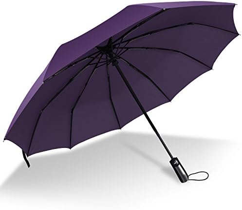 Travel Umbrella with Windproof Design Compact Lightweight Durable with Automatic Open/Close For One Handed Operation, Slip-Proof Handle for Easy Carrying (Purple)