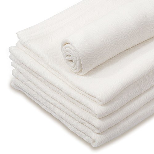 Pack of 5 White Luxury Soft for Newborn Baby, Muslin Squares, Cloth, Bibs Wipes 100% Pure Cotton Reusable Nappy **Other choices available. See inside.**