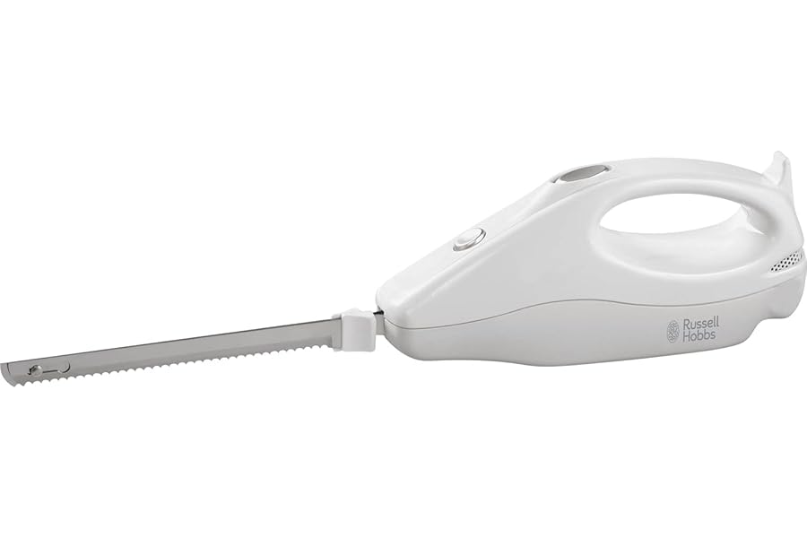 Russell Hobbs Food Collection Electric Carving Knife with dual serated 203mm stainless steel blades, Power & blade release button, Dishwasher safe blades, Easy wrap cord storage, 120W, 13892