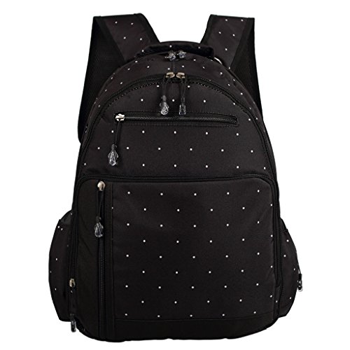 LCY Perfect Pockets Backpack Baby Changing Bag Black Dots
