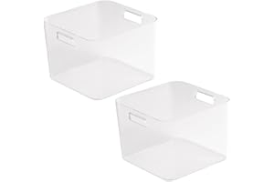 TIENDA EURASIA® Cajas de Almacenaje con Asas - Organizadores de Plástico Multiusos - Ideales para baño, cocina, salón, dormitorio (Transparente, 2 Cajas - 25 x 26 x 18 cm - 9 L)