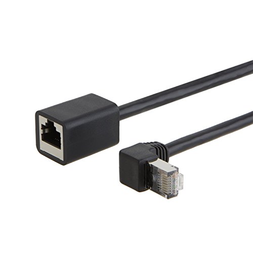 CableCreation nach oben abgewinkelt CAT6 geschirmte Ethernet-Verlängerung Stecker / Buchse Kabel, 50U "Gold überzogenes Kontakt, FTP-Netzwerkkabel , Bandbreite: 250 MHz, 1,6 ft / 0.5m, Schwarz