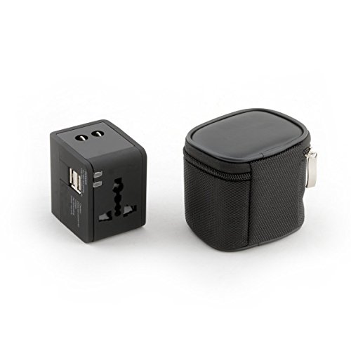 Domutek Universaler Reiseadapter mit 2 USB - Reisestecker Adapter - Mit Tragetasche - 2100 mAh USB Ladegerät