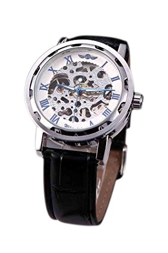 Winner Klassische Skeleton Zifferblatt Hand-wicklung Mechanische Sport-Armee-Uhr fuer Maenner hohl transparente Zifferblatt mit Lederarmband Buegel Weiss Blau Winner Klassische Skeleton Zifferblatt Hand-wicklung Mechanische Sport-Armee-Uhr fuer Maenner hohl transparente Zifferblatt mit Lederarmband Buegel Weiss Blau
