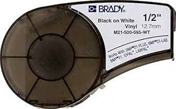 Brady M21-500-595-WT, B-595 Vinyl Printer Label for BMP 21 Mobile, ID PAL and LABPAL Printers, Black On White, 0.5