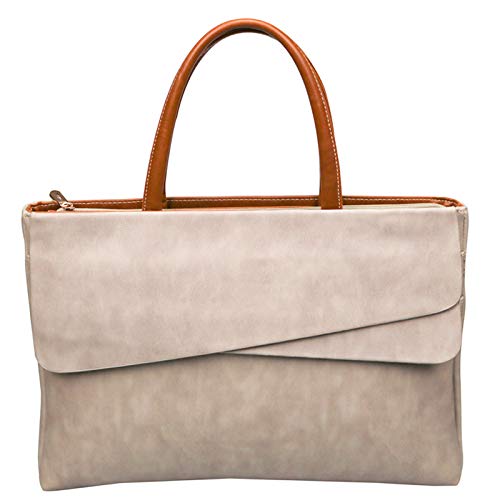 Preisvergleich Produktbild FLHT, Damen Computer Tasche, Leder Handtasche Business Bag Aktentasche Umhängetasche Schultertasche Wasserdicht Große Kapazität Laptoptasche Rucksack,Khaki-15.6inches