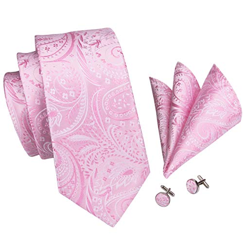 Hi-Tie Paisley corbata pañuelo gemelos Jacquard tejido de seda corbata Rosa rosa
