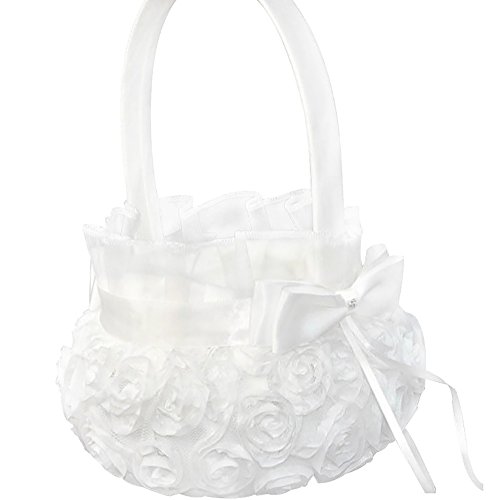 iShine Canasta de Boda Blanco Saten Cesta Ni?a de las Flores para Boda