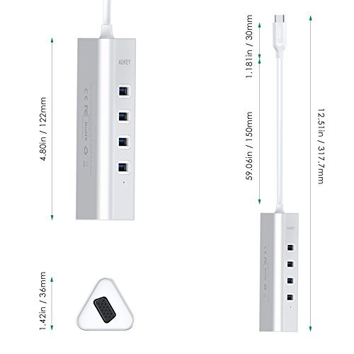 AUKEY USB C Hub Aluminium 4 Ports USB 3.0 und VGA Port (1080P Auflösung) Type C Hub mit 18cm Kabel für New Macbook,Macbook Pro 2016,Google ChromeBook Pixel 2015 (Sliver) - 7