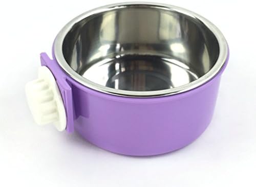 lnccomam Removable Stainless Steel Pet Hanging Cage Dog Bowl Small Animal Food and Water Bowl (Purple)