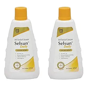 Selsun Daily Anti Dandruff Shampoo, Clears away dandruff flakes, Relieves from dandruff related itching, Conditions hair (Pack of 2, 60ml each)