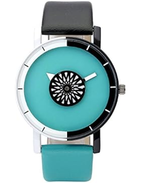 JSDDE Uhren,Fashion Damen Armbanduhr Sekunden Radscheibe Armbanduhr Leder Armband Analog Quarz Uhr,Schwarz-Gruen