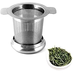 Newcomdigi Filtre à Thé Inox Infuseur à Thé Passoire Thé Inox 6,5x8cm Trou Fin avec 2 Languettes avec Couvercle pour Mug Tasse Théière
