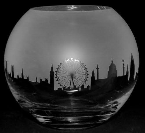 15cm Crystal Glass Globe Vase with LANDMARK LONDON Frieze design *LONDON GIFT*