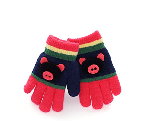 Moolecole Cute Pig Gloves Warm Gloves Baby Boys Girls Toddler Children Kids Knitted Mitten Magic Gloves Red