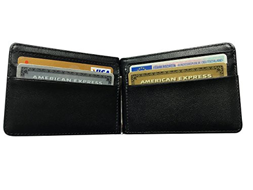 Preisvergleich Produktbild Portemonnaie mit GELDKLAMMER Schwarz: Kreditkartenetui, Geldclip, Geldbörse mit Visitenkartenetui, Geldbeutel mit Geldscheinklammer, Brieftasche mit Kartenetui, Geldtasche, Damen&Herren, klein&flach