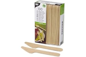 Papstar - Cuchillos desechables (longitud: 16,5 cm, madera, 100 unidades), color natural