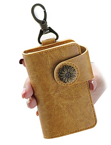 Keypack Bolso de Cuero de la Hebilla Femenina Bolso de Cuero de la Primera Capa Bolsillo de la Llave de Cuero de la Primera Capa Paquete de la Tarjeta de la Carpeta de Gran Capacidad (Color : Orange)
