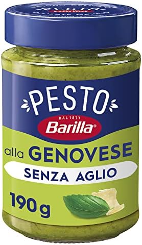 Barilla Pesto alla Genovese senza Aglio con Basilico Fresco Italiano e Parmigiano Reggiano DOP, Senza Glutine, Sugo Pronto Per Pasta, 190 g (Confezione da 10)