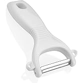 Selenica Ergonomik Sebze ve Meyve Soyacağı, Paslanmaz &Ccedil;elik D&ouml;ner Bı&ccedil;aklı, Plastik Saplı, Beyaz, 13x6x2 cm
