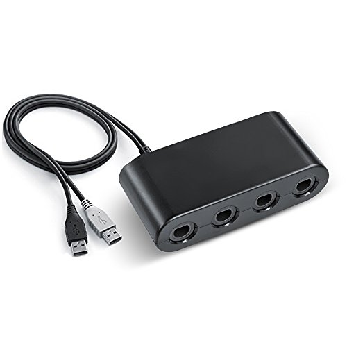 GameCube Controller Adapter for Nintendo Wii U and PC USB - 4 Ports Connection Tap Converter for Multi-Player Games Black [Nintendo Wii U] by TNP Products