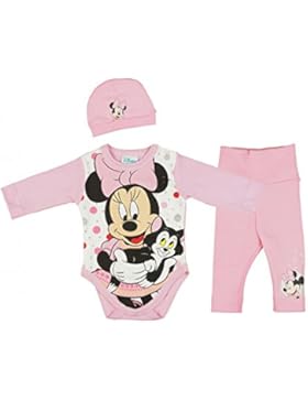 Mädchen BABY-SET Minnie Mouse 3-teilig, Baby-Body mit Hose und Mütze in GRÖSSE 56, 62, 68, 74, Spiel-Anzug mit...