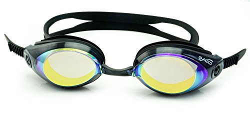 Occhialini da Nuoto con Lenti Graduate specchiate World Sports Vision per Adulti, Minus & Plus UV Neri, occhialini a Specchio di Alta qualità