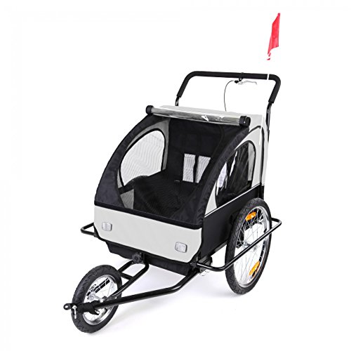 SAMAX Fahrradanhänger Jogger 2in1 Kinderanhänger Kinderfahrradanhänger Transportwagen vollgefederte Hinterachse für 2 Kinder - 5