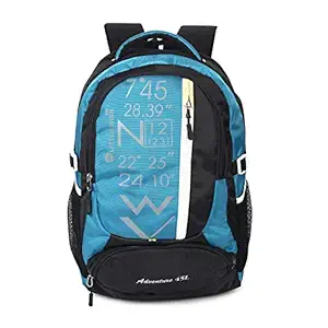 LITTLE WISH 45L Adventure Backpack-Black with Laptop Compartment & Rain Cover Waterproof (Sky Blue)