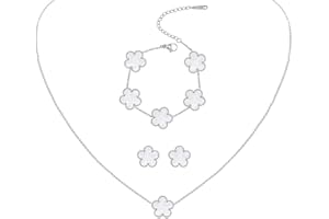 JYIXXZX Four-Leaf Clover Jewellery Set for Women Silver Stainless Steel Double-sided Four-Leaf Clover Pendant Necklace Stud Earrings Bracelet Adjustable Lucky Clover Jewelry Set Gift for Birthday