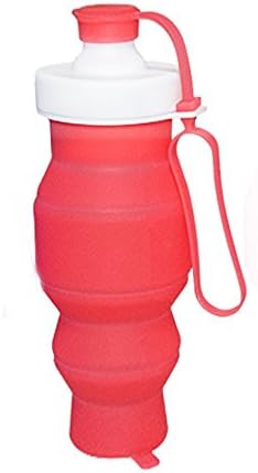 SUPEREX portable Collapsible foldable Water bag bottle silicone Drinking travel running jogging sport Hiking and Camping 520ml,Rose red